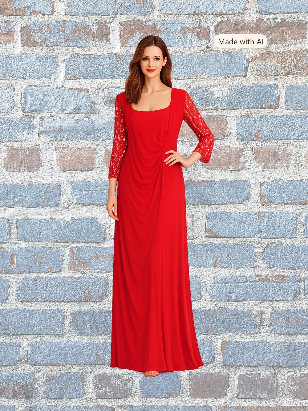 Marina Red Formal Dress Vintage Inspired with Sequins on Sleeves Size Large